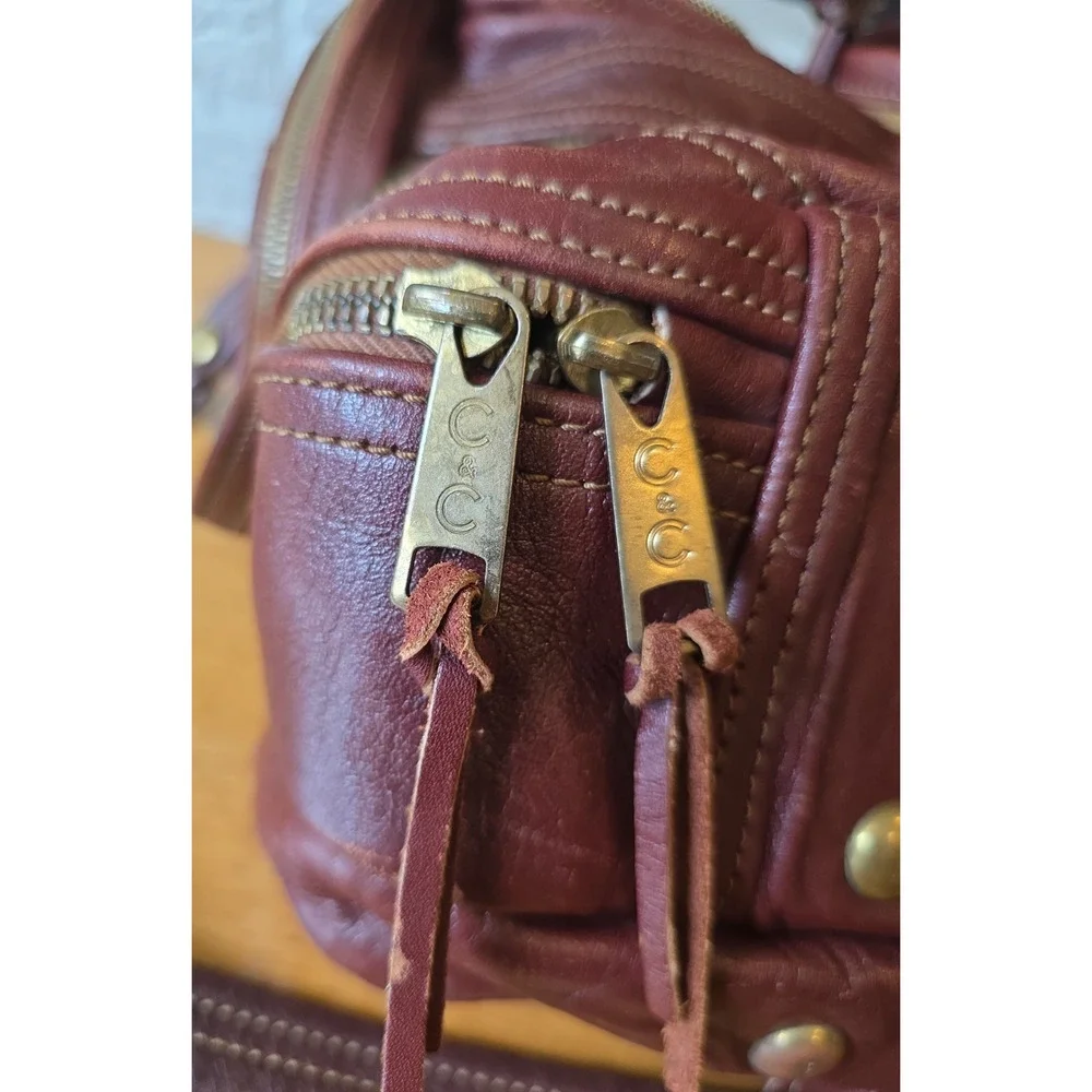 LL Bean Vtg Oxblood Leather Weekender Duffel Bag C&C Zippers Shoulder Strap